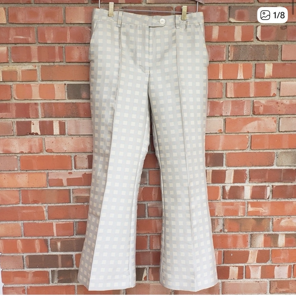 ISO STINE GOYA Cream & Light Gray Checked Wide-Leg Trousers